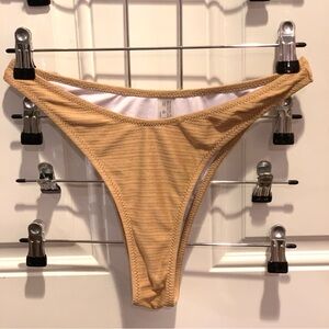 Golden Tan Textured Minimalist Teeny Bikini Bottom Swimwear Size M